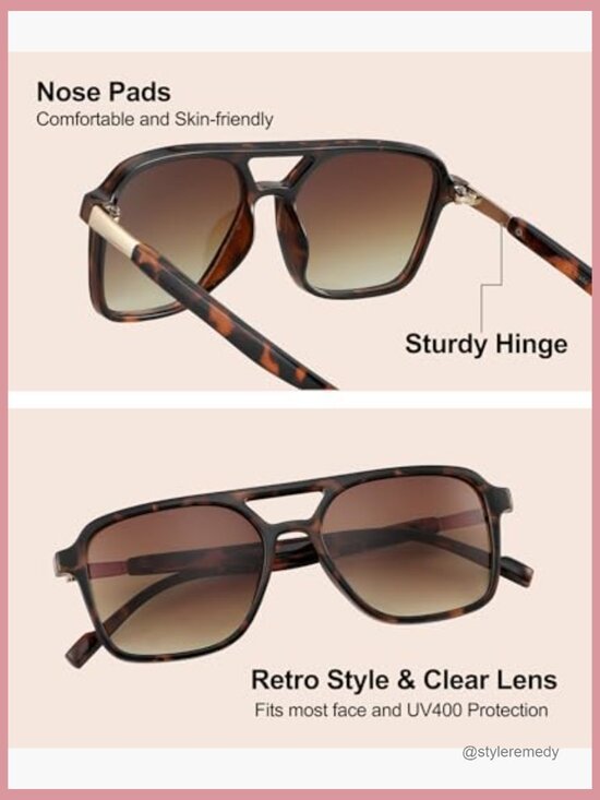 Retro Aviator Sunglasses with UV400 Protection, Polycarbonate Frame